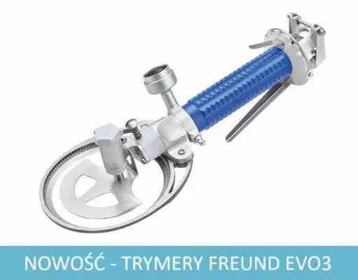 Trymery elektryczne FREUND noże krążkowe. Możliwość podłączenia silnika elektrycznego lub pneumatycznego. Średnice ostrza 128, 90, 69, 52, 35mm.